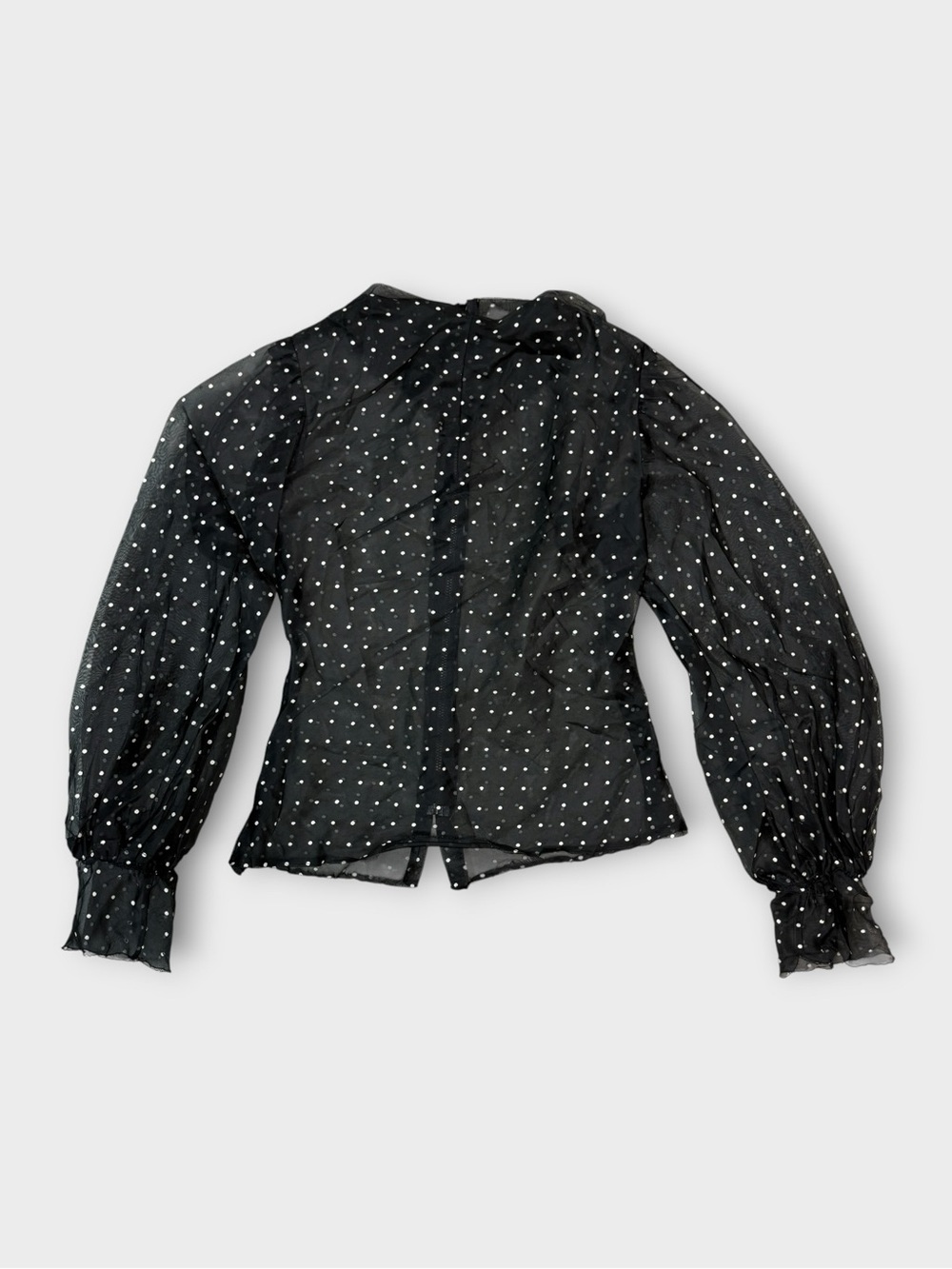 Black Swiss Dot Sheer Organza Bow Blouse Long Sleeve Romantic Victorian Top
